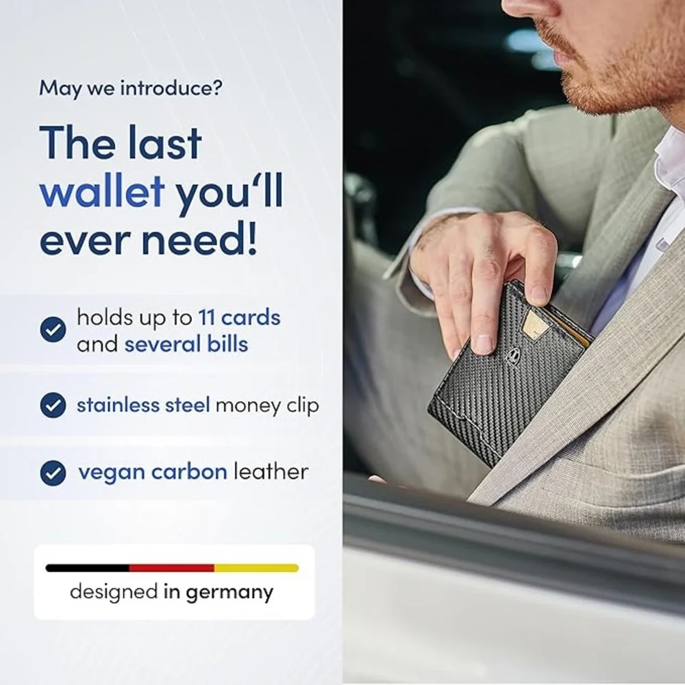 New Travando Austin Slim RFID Blocking Money Clip Bifold Carbon Wallet